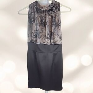 Allen B. by Allen Schwartz Black Lace-Overlay Satin Midi Dress
